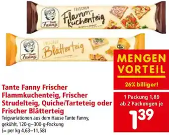 Interspar Tante Fanny Frischer Flammkuchenteig, Frischer Strudelteig, Quiche/Tarteteig oder Frischer Blätterteig Angebot