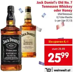 Interspar Old No. 7 Tennessee Whiskey oder Honey Angebot