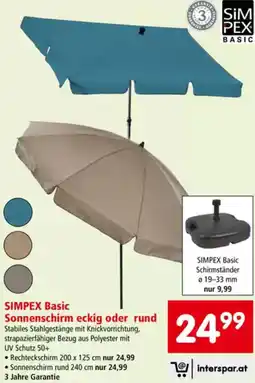 Interspar Basic Sonnenschirm eckig oder rund Angebot