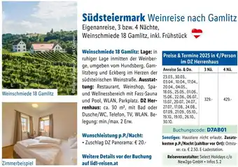 Lidl Reisen Südsteiermark Weinreise nach Gamlitz Angebot