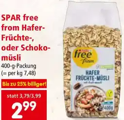 Interspar free from Hafer- Früchte-, oder Schoko- müsli Angebot