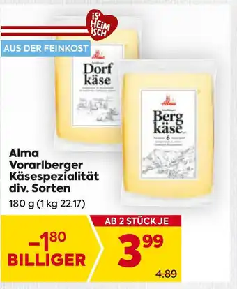 Billa Vorarlberger Käsespezialität div. Sorten Angebot