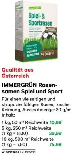 Lagerhaus IMMERGRÜN Rasen- samen Spiel und Sport Angebot