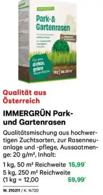 Lagerhaus IMMERGRÜN Park- und Gartenrasen Angebot