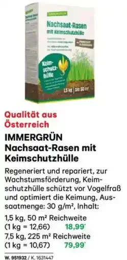 Lagerhaus IMMERGRÜN Nachsaat-Rasen mit Keimschutzhülle Angebot