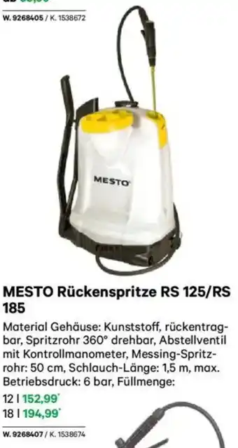 Lagerhaus MESTO Rückenspritze RS 125/RS 185 Angebot