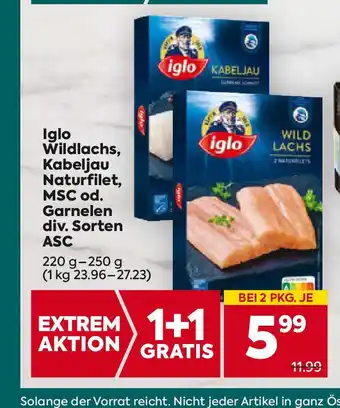 Billa Iglo Wildlachs Kabeljau Naturfilet MSC od Angebot