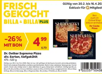 Billa Dr. Oetker Suprema Pizza div. Sorten Angebot