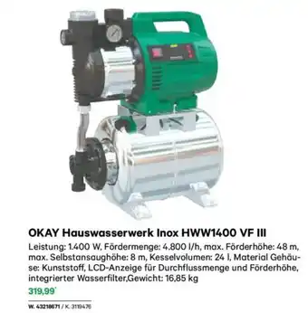 Lagerhaus Okay hauswasserwerk inox hww1400 vf iii Angebot