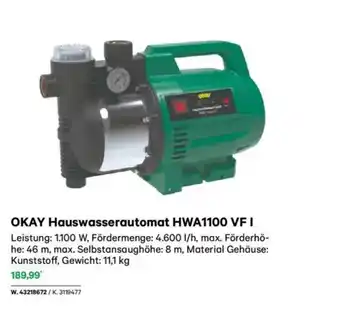 Lagerhaus Okay hauswasserautomat hwa1100 vf i Angebot