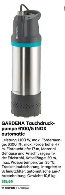 Lagerhaus Gardena tauchdruck- pumpe 6100/5 inox automatic Angebot