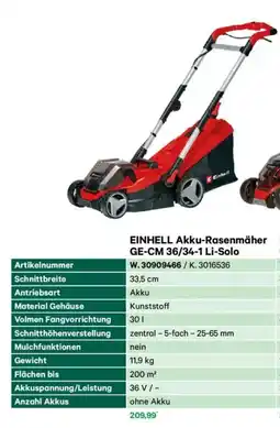 Lagerhaus Einhell akku-rasenmäher ge-cm 36/34-1 li-solo Angebot