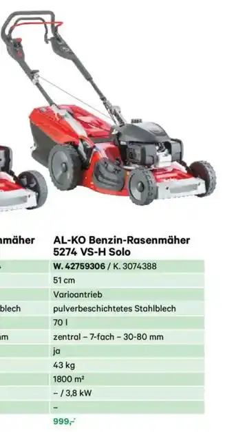 Lagerhaus Al-ko benzin-rasenmäher 5274 vs-h solo Angebot