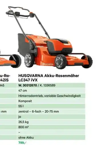 Lagerhaus HUSQVARNA Akku-Rasenmäher LC347 iVX Angebot