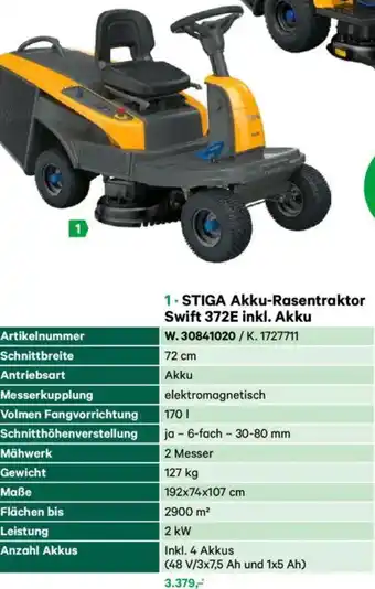 Lagerhaus Stiga akku-rasentraktor swift 372e inkl. akku Angebot