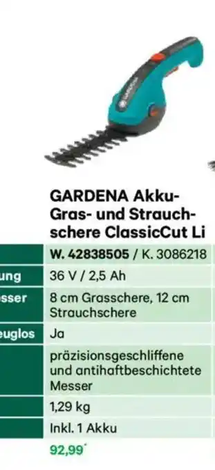 Lagerhaus Gardena akku- gras- und strauch- schere classiccut li Angebot