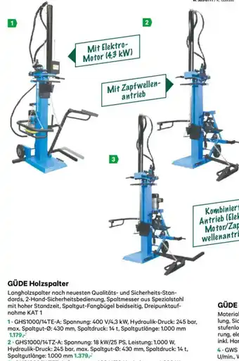 Lagerhaus Güde holzspalter ghs1000/14tz-a Angebot