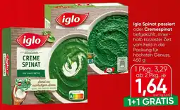 Spar Iglo Spinat passiert oder Cremespinat Angebot