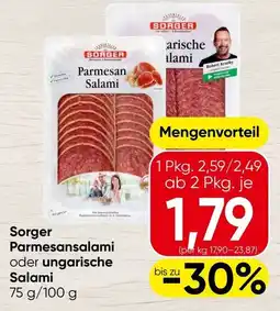 Spar Sorger Parmesansalami oder ungarische Salami Angebot