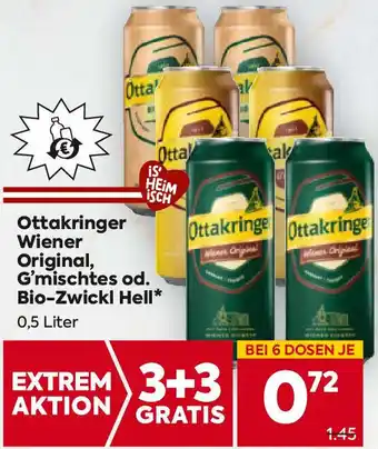 Billa Ottakringer Wiener Original, G'mischtes od. Bio-Zwickl Hell Angebot