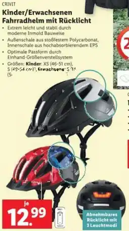 Lidl Kinder/Erwachsenen Fahrradhelm mit Rücklicht Angebot