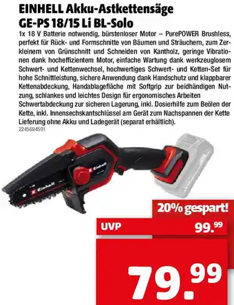 Liebmarkt Akku-Astkettensäge Angebot