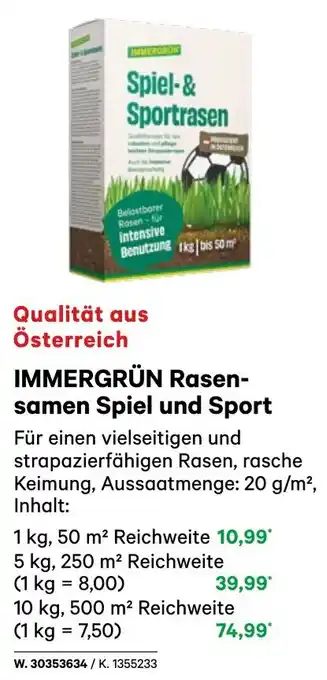 BayWa Immergrün rasen- samen spiel und sport Angebot