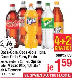 Maximarkt Coca-Cola light, Coca-Cola Zero, Fanta verschiedene Sorten, Sprite oder Mezzo Mix Angebot