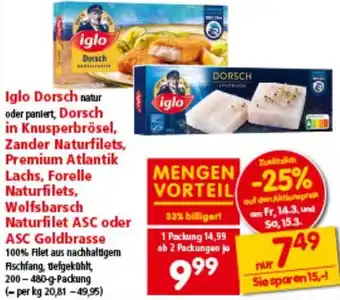 Interspar Iglo Dorsch natur oder paniert Angebot