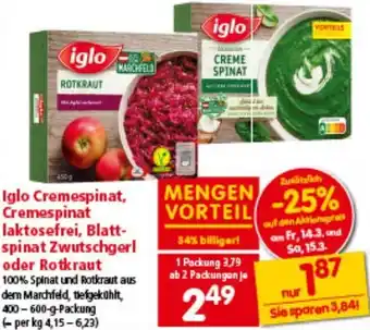 Interspar Iglo Cremespinat, Cremespinat laktosefrei, Blatt- spinat Zwutschgerl oder Rotkraut Angebot