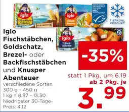 Unimarkt Iglo Fischstäbchen, Brezel- oder Backfischstäbchen und Knusper Abenteuer Angebot