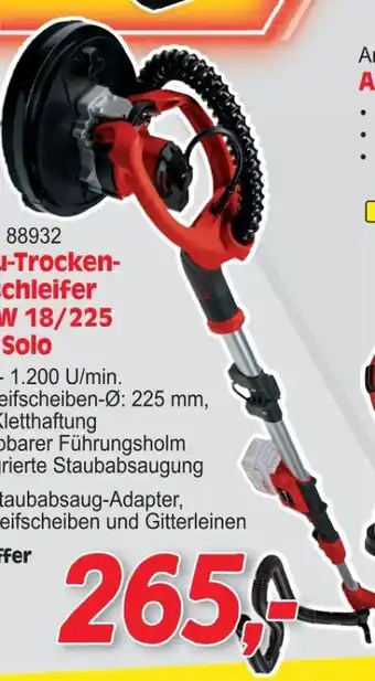 Zgonc Einhell Akku-Trockenbauschleifer TE-DW 18/225 Li BL Solo Angebot