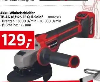 Bauhaus Einhell Akku-Winkelschleifer TP-AG 18/125 CE Q Li-Solo Angebot