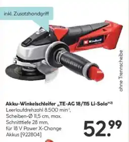 Hellweg Akku-Winkelschleifer „TE-AG 18/115 Li-Solo Angebot