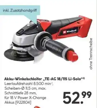 Hellweg Akku-Winkelschleifer „TE-AG 18/115 Li-Solo Angebot