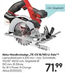 Hellweg Akku-Handkreissäge TE-CS 18/150 Li-Solo Angebot