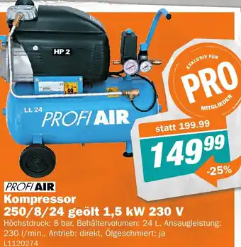 Let's Do It Baumarkt Kompressor 250/8/24 geölt 1,5 kW 230 V Angebot