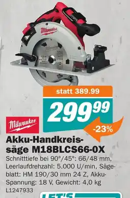 Let's Do It Baumarkt Akku-Handkreis- säge M18BLCS66-0X Angebot