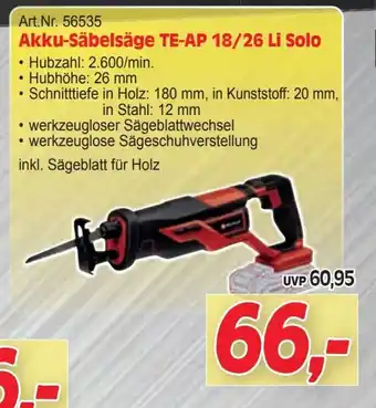 Zgonc Akku-säbelsäge te-ap 18/26 li solo Angebot