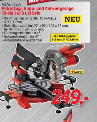 Zgonc Akku-zug-, kapp- und gehrungssäge te-sm 36/8 l li solo Angebot