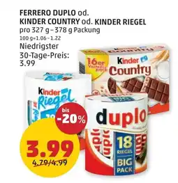 PENNY Ferrero duplo kinder country od. kinder riegel Angebot