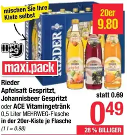 Maximarkt Rieder Apfelsaft Gespritzt, Johannisbeer Gespritzt oder ACE Vitamingetränk Angebot