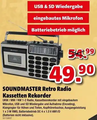 Soundmaster Retro Radio Kassetten Rekorder