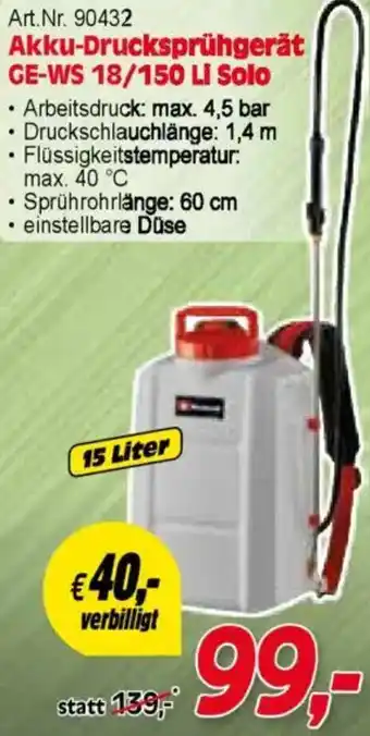 Zgonc Akku-Drucksprühgerät Angebot