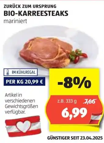 Hofer Zurück zum ursprung bio-karreesteaks Angebot