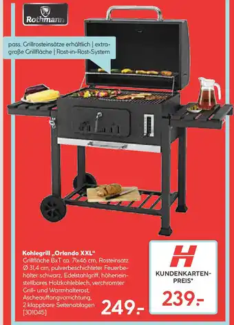 Hellweg Kohlegrill,,Orlando XXL höhenein- stellbares Holzkohleblech, verchromter Grill- und Warmhalterost, Ascheauffangvorrichtung, Angebot