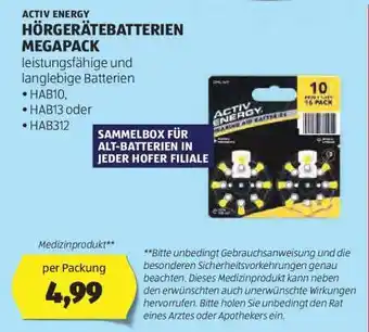 Hofer ACTIV ENERGY HÖRGERÄTEBATTERIEN MEGAPACK Angebot