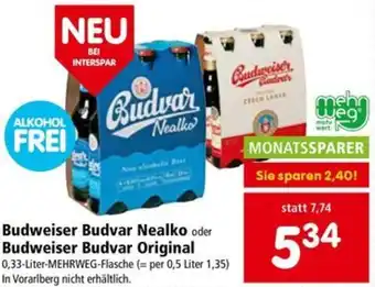 Interspar Budweiser Budvar Nealko oder Budweiser Budvar Original Angebot