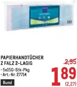Metro Papierhandtücher z falz 2-lagig Angebot