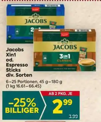 Billa Jacobs Xin1 od. Espresso Sticks div. Sorten Angebot